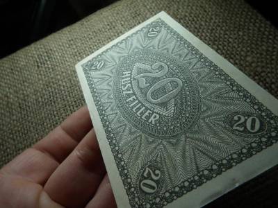 20 fillér bankjegy, 1920, hajtatlan