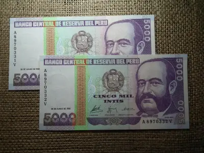 Peru 5000 Intis, 1988, 2 db hajtatlan, sorszámkövető