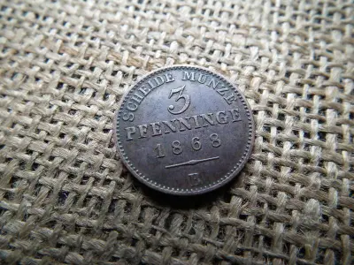 Porosz 3 pfennig érme, 1868 B