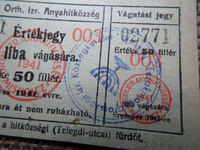 Miskolci Ortodox Izraelita Hitközség 50 fillér, 1941, pecsételt