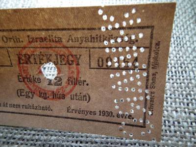 Miskolci Ortodox Izraelita Anyahitközség, 1930, 1 kg hús, 12 fillér