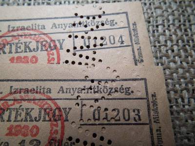 Miskolci Ortodox Izraelita Anyahitközség, 1930, 1 kg hús, perforált