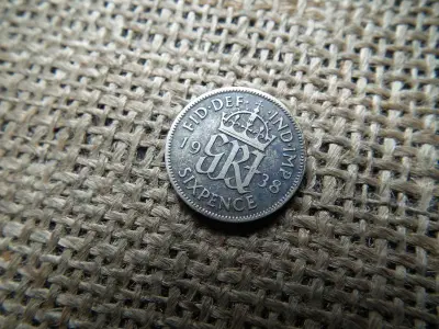 Ezüst 6 pence érme, 1938