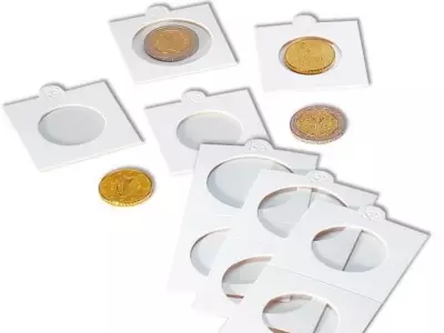 Leuchtturm érme berakó , érmetartó karton keret , öntapadós , kartonkeret , karton  ( 50x50mm ) 35 mm ! Ár / tasak ( 50 db ) 