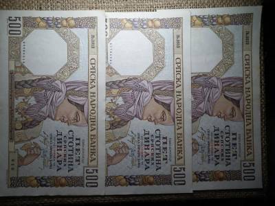 Szerbia 500 dinár, 1941, 3db sorszámközeli