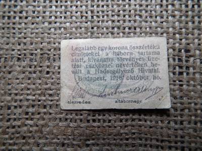 10 fillér 1916 , Hadsegélyező hivatal Budapest 