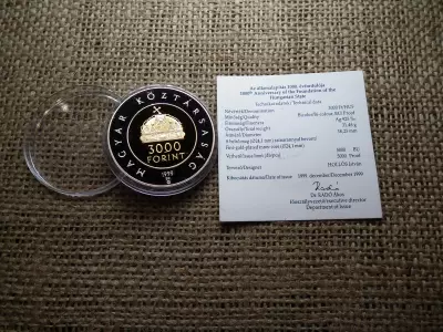 Ezüst 3000 forint 1999 PP , Államalapítás 
