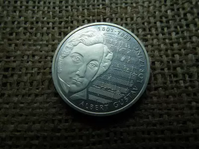 Németország , ezüst 10 márka 2001 J , Deutsche Mark Albert Gustav Lortzing