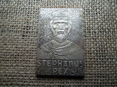 Stephanus Rex / Szent István ezüst éremplakett , Jelzett ÁP 835 ezüst 