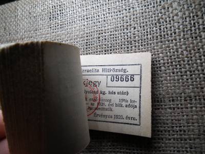Miskolc , Miskolczi Ortodox Izraelita Hitközség ! Értékjegy 150 korona 1926 , 1/8 kg hús , Orth. ! Ritka köteg ! 09603-09700 ! 98 db sorszámkövető ! 