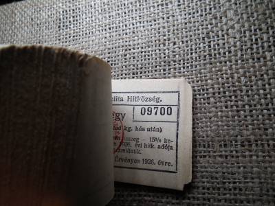 Miskolc , Miskolczi Ortodox Izraelita Hitközség ! Értékjegy 150 korona 1926 , 1/8 kg hús , Orth. ! Ritka köteg ! 09603-09700 ! 98 db sorszámkövető ! 