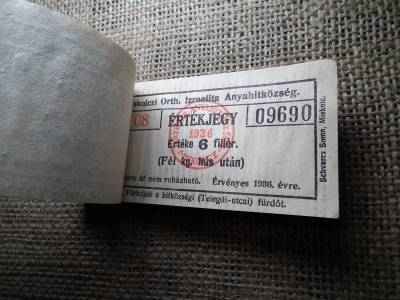 Miskolc , Miskolczi Ortodox Izraelita Anyahitközség ! Értékjegy 6 fillér 1936 , 1/2 kg hús , Orth. ! Ritka köteg ! 98 db sorszámkövető !