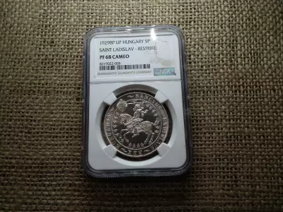 Szent László , ezüst 5 pengő 1929 UP , PP , PF 68 Cameo , NGC minősített , tokos , Artex utánveret ! Ritka 