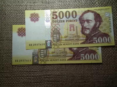 5000 Forint Bankjegy 2016 BB UNC , 2 db sorszámkövető 