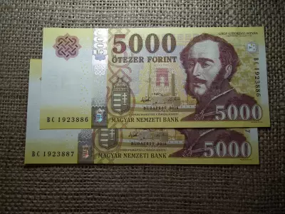 5000 Forint Bankjegy 2016 BC UNC 2 db sorszámkövető 