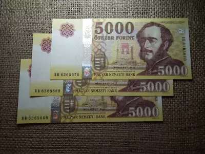  5000 Forint Bankjegy 2017 BB UNC , 3 db sorszámkövető 