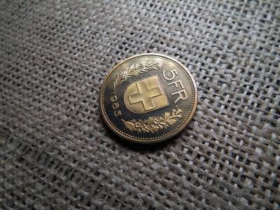 Svájc 5 francs 1985 PP , tükörveret , frank , ritka 