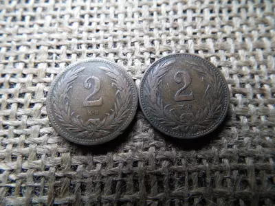 2 fillér 1908 KB , Mind a 2 verőtő ! Ferenc József  Gerl verőtő ritka ! + Reisner verőtő