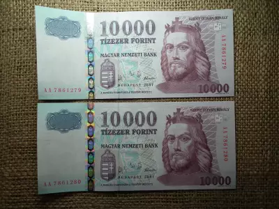 10000 forint 2007 AA , hajtatlan , a UNC - FX 2 db sorszámkövető 