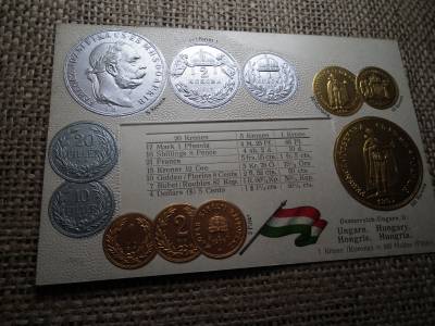 Ausztria - Magyarország érmék dombornyomott pénzes levelezőlap ! Korona rendszer ! Ritka