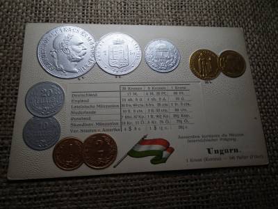 Ausztria - Magyarország érmék dombornyomott pénzes levelezőlap ! Korona rendszer ! Ritka