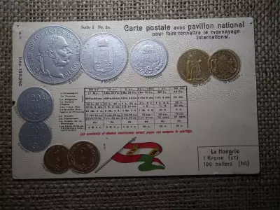 Ausztria - Magyarország érmék dombornyomott pénzes levelezőlap ! Korona rendszer ! Ritka