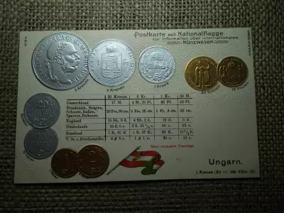 Ausztria - Magyarország érmék dombornyomott pénzes levelezőlap ! Korona rendszer ! Ritka