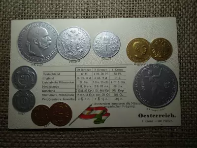 Ausztria - Magyarország jubileumi érmék dombornyomott pénzes levelezőlap ! Korona rendszer ! Ritka