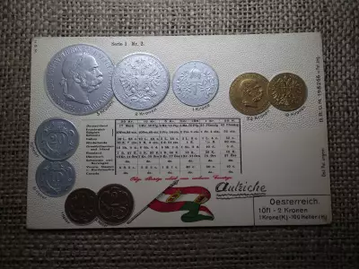 Ausztria - Magyarország érmék dombornyomott pénzes levelezőlap ! Korona rendszer ! Ritka