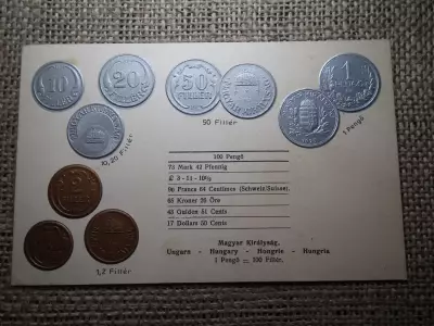 Magyarország érmék dombornyomott pénzes levelezőlap ! Pengő rendszer ! Nagyon ritka ! 