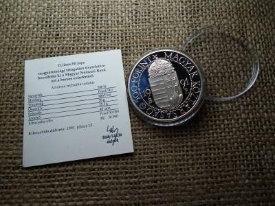 II.JÁNOS PÁL PÁPA MAGYARORSZÁGI LÁTOGATÁSA 500 FORINT 1991 EZÜST , PP
