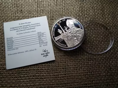 II.JÁNOS PÁL PÁPA MAGYARORSZÁGI LÁTOGATÁSA 500 FORINT 1991 EZÜST , PP
