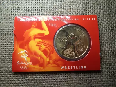 Ausztrália emlék 5 dollár 2000 , Sydney olimpia ! Birkózás , dollars , tokos 