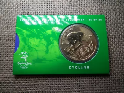 Ausztrália emlék 5 dollár 2000 , Sydney olimpia ! kerékpározás , dollars , tokos 