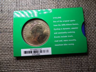 Ausztrália emlék 5 dollár 2000 , Sydney olimpia ! kerékpározás , dollars , tokos 