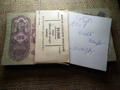 50 pengő 1932 , 70 db , eredeti banki kötegelőben ! RR ! Magyar Általános Hitelbank , Pécsi fiókja 