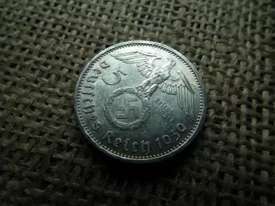 Birodalmi , ezüst 5 márka 1939 A  , Horogkeresztes 