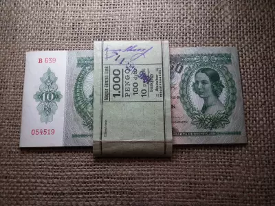 10 pengő 1936 8 db sorszámkövető , hajtatlan ! Eredeti banki kötegelővel ! Magyar Nemzeti Bank 
