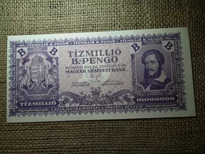 Tízmillió B.-pengő 1946 , vágáshibás , festékhibás , hajtatlan ! Extra 