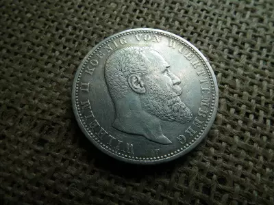 Ezüst 5 márka 1907 F , Württembergi Királyság , II. Vilmos , Mark 