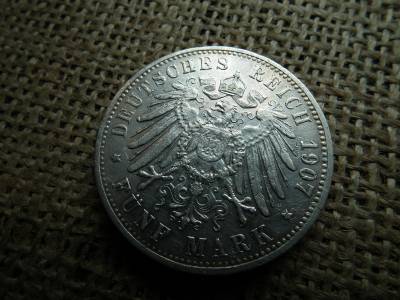 Ezüst 5 márka 1907 F , Württembergi Királyság , II. Vilmos , Mark 