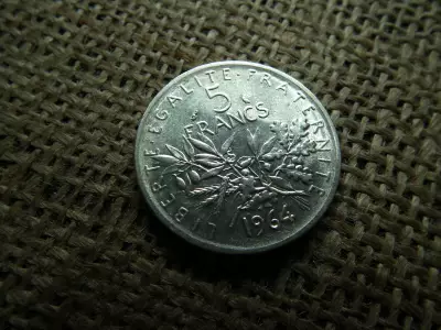 Franciaország , ezüst 5 frank 1964 , francs 