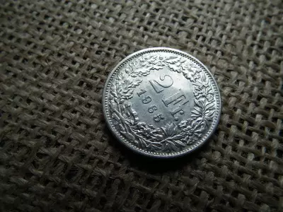 Svájc , ezüst 2 frank 1965 , francs 