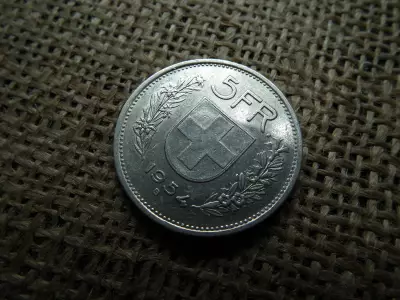 Svájc , ezüst 5 frank 1954 , francs 