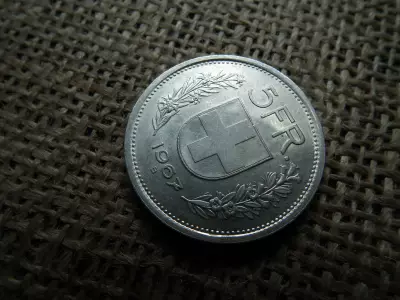 Svájc , ezüst 5 frank 1967 , francs 