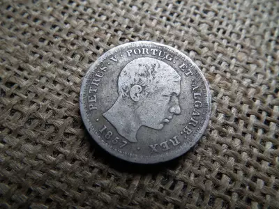 Portugália , ezüst 500 reis 1857 , Pedro V , ritka 