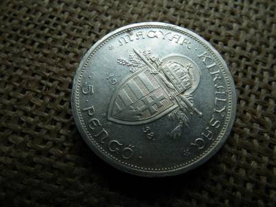 Szent István , ezüst 5 pengő 1938 