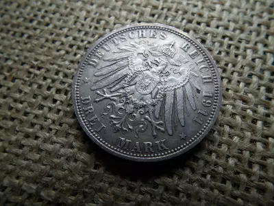 Ezüst 3 márka 1911 D , Mark , Luitpold régens herceg 90. születésnapja