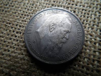 Ezüst 3 márka 1911 D , Mark , Luitpold régens herceg 90. születésnapja