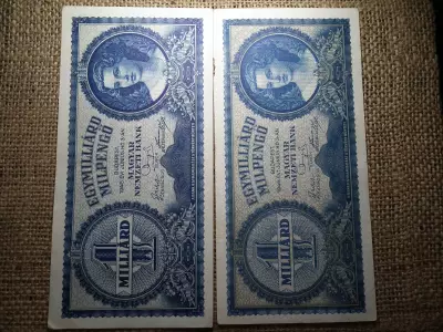Egymilliárd Milpengő 1946 , ritka , barna alapnyomat ! + egy normál ! 2db